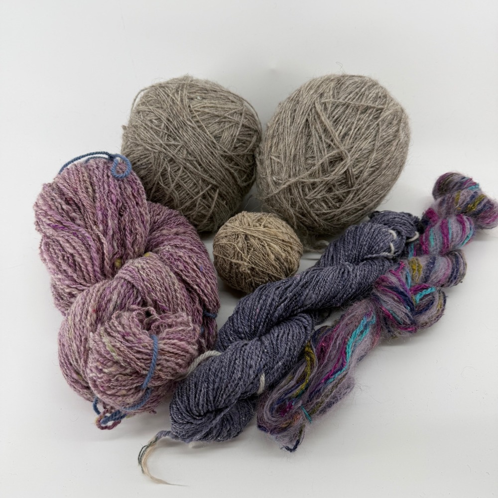 Mixed Wool Mohair Yarn Lot Grey Purple  Heather Hanks Balls 27oz+ hand dye stash